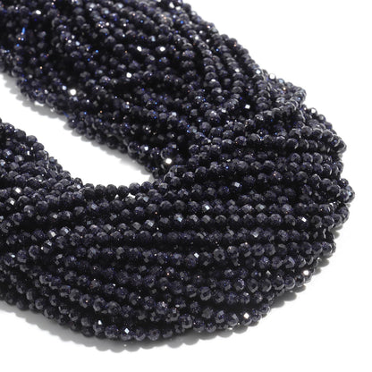 Song Xi 120pcs 3mm Natural Blue Sandstone Gemstone Beads Faceted Round Loose Stone Beads for Jewelry Making (1 Strand)