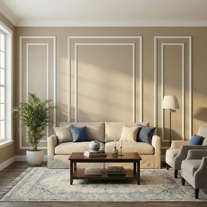 SMARTSTANDARD Wall Molding Panels, Pre Cut Wainscoting Panels for Interior Living Room Bedroom Decor, Paintable PS Wall Molding for Accent Wall, 3 Set Bilinear Frame, Adhesive Installation