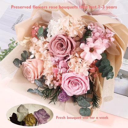 Flowers for Delivery Prime Preserved Flowers Bouquet That Last 3-5 Years Real Forever Roses Bouquet for Mom Mother Women Wife Girlfriend Anniversary Birthday Valentines Day Gifts for Her(Pink)