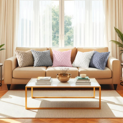 decorUhome Summer Couch Euro Sham Throw Pillow Covers 26x26 Set of 2, Decorative Soft Plush Faux Fur Wool Accent Pillow Covers for Modern Farmhouse Bed Sofa Living Room, Beige