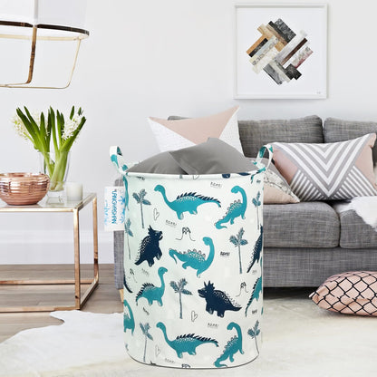 LANGYASHAN Laundry Basket Canvas Fabric Collapsible Organizer Basket for Storage Bin Toy Bins Gift Baskets Bedroom Clothes Children Nursery Hamper (Full dinosaur)
