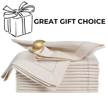 Homidate Linen Flax Cotton Cloth Dinner Napkins Set of 12 – 18x18 Natural Fabric with Hemstitched Mitered Corners – Machine Washable Wedding, Cocktail & Party Table Napkins