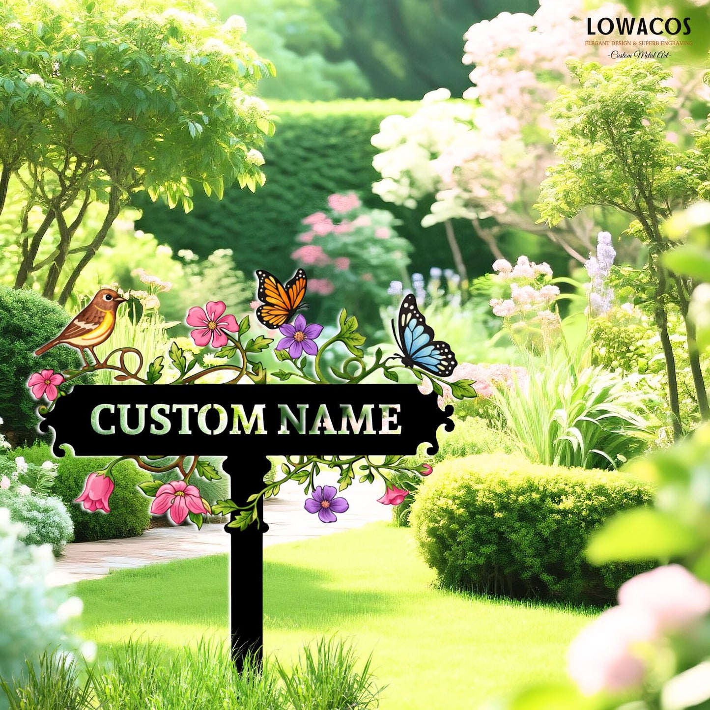 Personalized Garden Sign, Custom Garden Decor for Outside Patio Entryway, Large Rustic Metal Yard Stake Sign, Outdoor Yard Decoration, Gardening Gifts for Women Grandma Plant Lovers Housewarming