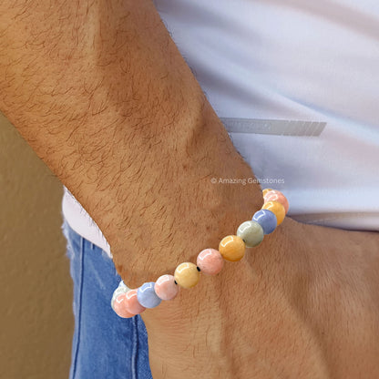 Amazing Gemstone Morganite Bracelet for Women Men's Gifts - Protection Healing Crystal Bracelet - 8mm Gemstones Beaded Adjustable Bracelet Pulseras Para Hombres Mujer Stocking Stuffers