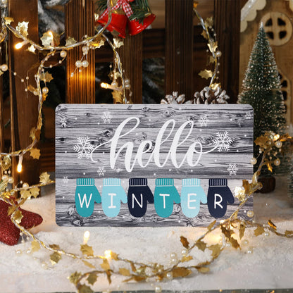 Yalikop Hello Winter Wood Sign for Home Farmhouse Decor 9 x 5.3 Inch Winter Table Centerpiece Freestanding Decor Wooden Cutout Decoration
