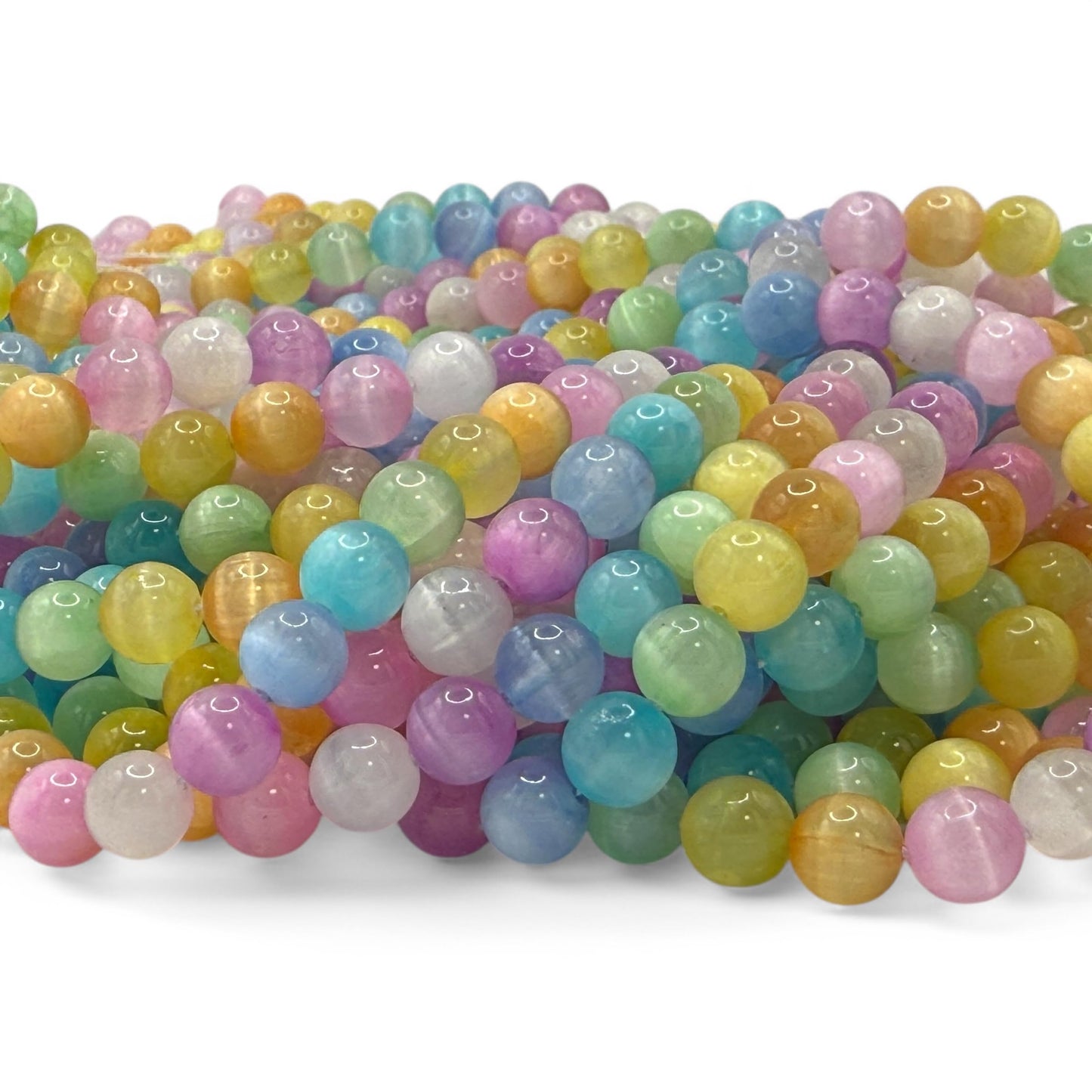 ABCGEMS High-Flash Rainbow Selenite Beads from Morocco with a Luminous, Silky Glow (Heat-Treated for Vibrant Colors) DIY Jewelry Making Beading Supplies - Smooth Round 10mm