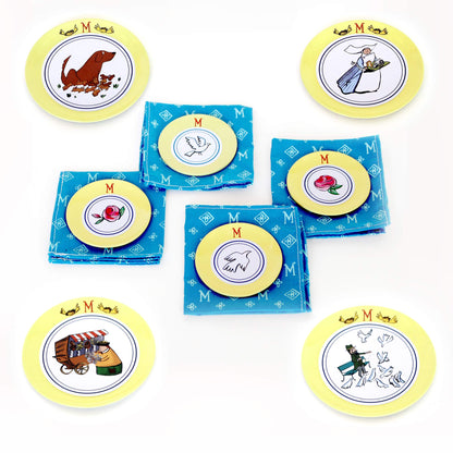 YOTTOY Madeline Collection | 23-Piece Kids Tin Tea Set Toy w/ Illustrations, Monograms, Carry Case