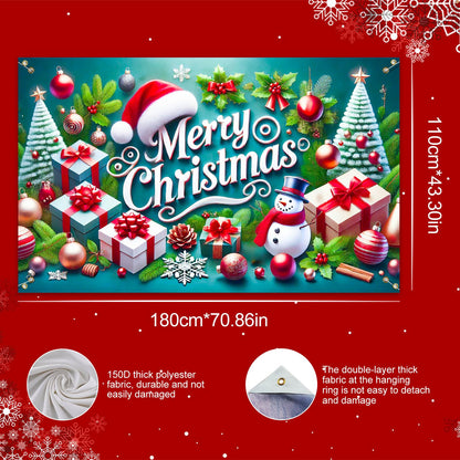 BlissYard Christmas Banner Merry Christmas Snowman Gift Tree Backdrop Green Red White Holiday Wall Decoration Party Photo Prop Indoor Outdoor Scene for Home Office 71 X 43 Inches