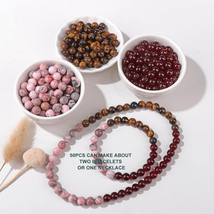 Risyfjew 50PCS 8mm Garnet Red Glass Gemstone Round Loose Beads for Jewelry Making Chakra Crystal Stone Beads for Bracelets Necklace Earrings Making Supplies (50pcs/Strand)