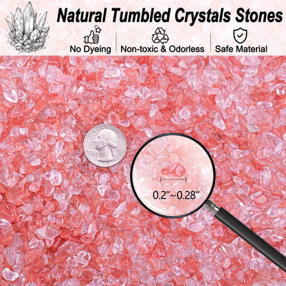 EZEELAI 0.5 Lb/230g Watermelon Red Crushed Stone Crystal Chips Bulk, Tumbled Healing Crystal Chips Natural Gemstones Crushed Stones Decorative Vase Fillers Aquarium Gravel Rocks, 5-7mm