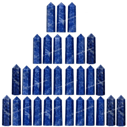Amazing Gemstone Sodalite Crystal Points Bulk Healing Crystals and Stones - Pack of 3 Single Terminated Healing Wand Point Bulk Crystals for Crafts, Crystal Grid, DIY Work