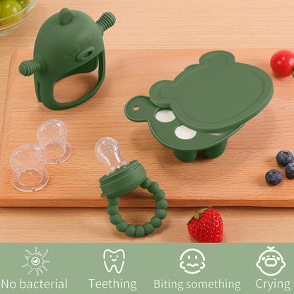 Gedebey 3-in-1 Baby Food & Fruit Feeder Set – Breastmilk Popsicle Mold with Freezer Tray, Teething Relief Toy, BPA Free Infant Silicone Feeding Combo, 3 Bonus Sizes (S/M/L) Sacs (Olive Green)