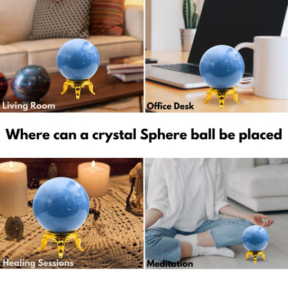 Amazing Gemstone Angelite Crystal Ball with Stand - 2" Inches Crystal Sphere Meditation Balls for Witchcraft and Decorative Balls