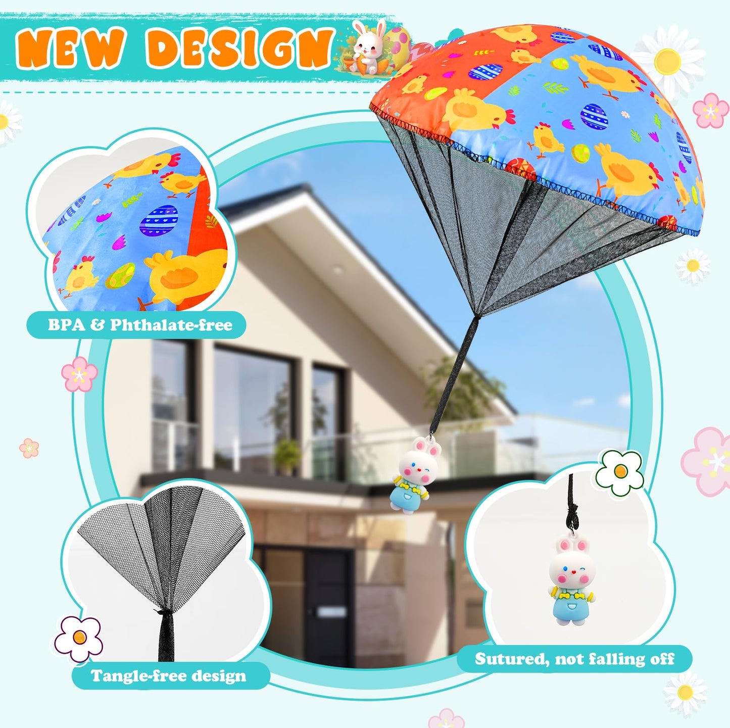 CPSYUB Easter Basket Stuffers Toys for Kids: Easter Parachute Toys for Kids - Easter Egg Fillers Ideas Gifts Outdoor Games for 4 6 8 10 12 Year Old Boys Girls (6 Pack)