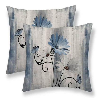 Sunshineyan Baby Blue Floral Pillow Covers 20 x 20 Inch Set of 2 Daisy Floral Butterfly Decorative Throw Pillow Covers Linen Rustic Farmhouse Cushion Cases for Home Sofa Couch Living Room Decor