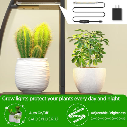 BLAZPATH Plant Stand Shelf Indoor with 6 Grow Light, 7 Tiered 65" Tall Black Large Half Moon Lighted Plant Rack Holder, 2 Pack Big High Circular Arch Multi Herb Stand with Built in LED Grow Light Set