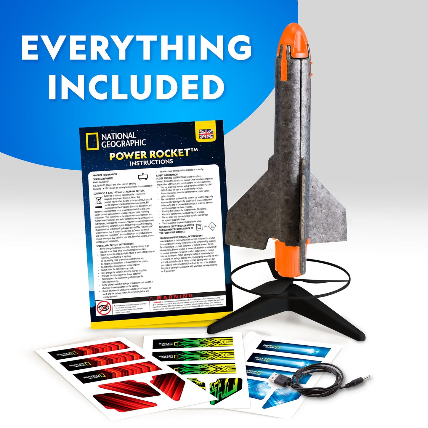 National Geographic Rocket Launcher Science Kit - Motorized Air Rocket Toy with Patented Design, Launch up to 200 Feet, Outdoor Kids Toys & Model Rockets, Gifts for Kids Ages 8-12, Space Toys
