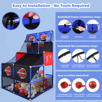 M SANMERSEN Kids Double Basketball Hoop Arcade Game Set with 6 Balls Electronic Scoreboard LED Light, Indoor & Outdoor Play, Birthday/Halloween for 3-8 Year Old Boy and Girl