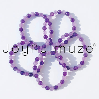 Joyfulmuze Stretch Bracelets, Natural Gemstones Amethyst, Citrine, Rose Quartz, Clear Crystal Quartz, Moomstone Peridot Teger Eyes, Handmade Gift for Women and Men (Amethyst Dark + Light)