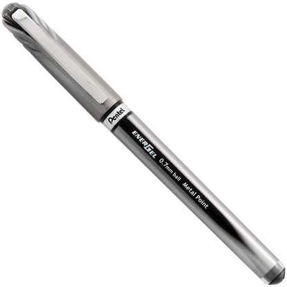 Pentel EnerGel NV Liquid Gel Pen, (0.7mm), Medium Line, Capped, Metal Tip, Black Ink, Box of 12 (BL27-A)