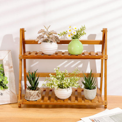 HCEWSBFD 14.6"/18.5" 2 Tiers Bamboo Plant Stand Shelf Wicker-Look Coffee Station Organizer Matcha Station Shelf Bamboo Mug Holder Countertop Kitchen Shelfs Condiment for Office Decorate Storage Rack