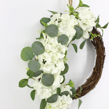 COLLECTIVE HOME - Artificial Wreath, 20" Artificial Wreath for Front Door, Spring Green Leaf for Window Wedding, Home Porch Patio Garden Decor (Grapevines Cream Hydrangeas)