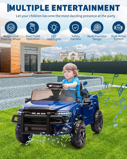 Garvee Kids Ride On Cars, Licensed RAM 12V Electric Ride On Truck Car w/Remote Control, Electric Pickup Car for Toddlers, Spring Suspension, LED Lights, Music, Ride On Toys for Boys Girls