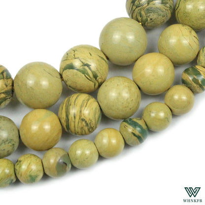 WHNKFB 10mm 50PCS Natural Green Serpentine Round Beads, Dragon Vein Loose Gemstone Beads for Jewelry Making Craft - 4mm 6mm 8mm 10mm Options with Free Elastic Cord