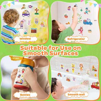 4 Sets Easter Reusable Sticker Books for Kids 2-4, Activities Books for Toddlers 1-3, Arts and Crafts Removable Jelly Stickers for Girls Boys, Travel Toys Holiday Gifts Easter Basket Stuffers