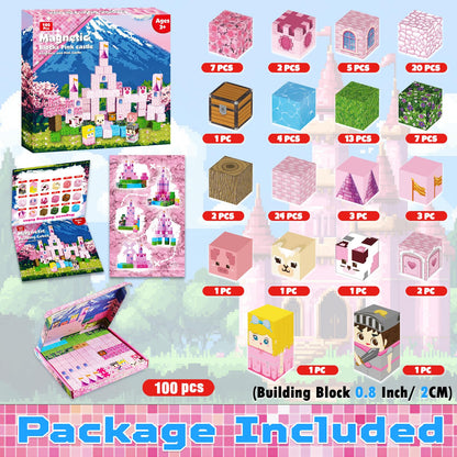 Annexfun Magnetic Blocks-100PCS Magnetic Building Blocks, Princess Castle Building Set, STEM Learning Toys for Kids Ages 3-8