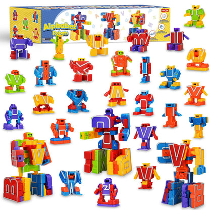Birthday Toy Gifts for 3 4 5 6 8 Years Old Toddler Boys Girls,26 Alphabet Robots ABC Letters Educational Learning Toys for Kids,Alphabots Deformation STEM Fine Motor Skill Gifts for Preschool Age 3+