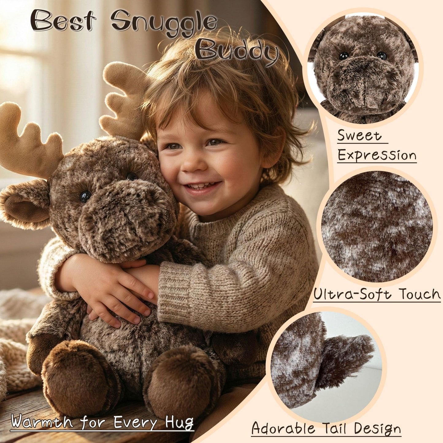 okegztoa Stuffed Animal Plush Toy Soft Plushie Cuddly Reindeer Cute Plush Toy for Kids Toddlers Boys Girls Birthday Christmas Nursery Decor Party Favors