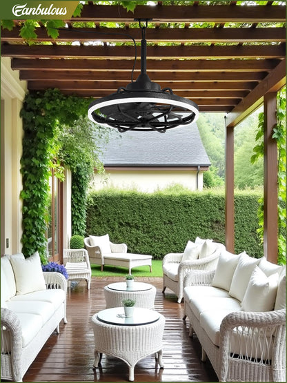 Fanbulous Outdoor Ceiling Fans with Light for Patios, 20" Weatherproof Plug in Ceiling Fan, Gazebo Fan Remote&APP Control, 3CCT Dimmable,Caged Ceiling Fan with Hanging Hook for Porch, Pergola,Canopy