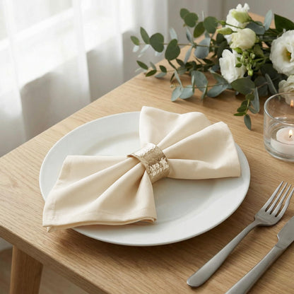 Palisa Almond Beige Polyester Cloth Dinner Napkins Pack of 12 | 18x18 Inch Reusable & Washable Table Linen Napkins for Everyday Use Wedding Parties Banquet & Hotel