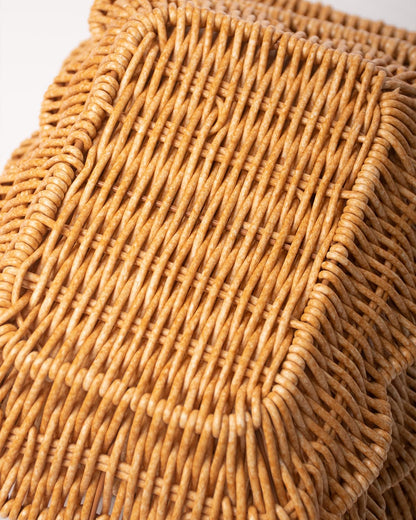 Woven Scalloped Storage Baskets Set of 3, Wicker Poly Rattan Serving Trays for Bread Fruits Vegetables, Kitchen Table Restaurant Decor Organizer (Large 11.5x9x2, Medium 10x8x2, Small 9x6.5x2)