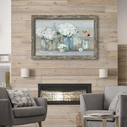 Framed Wooden Flowers Wall Art: Large Florals Vase Picture Botanical Plants Artwork for Living Room