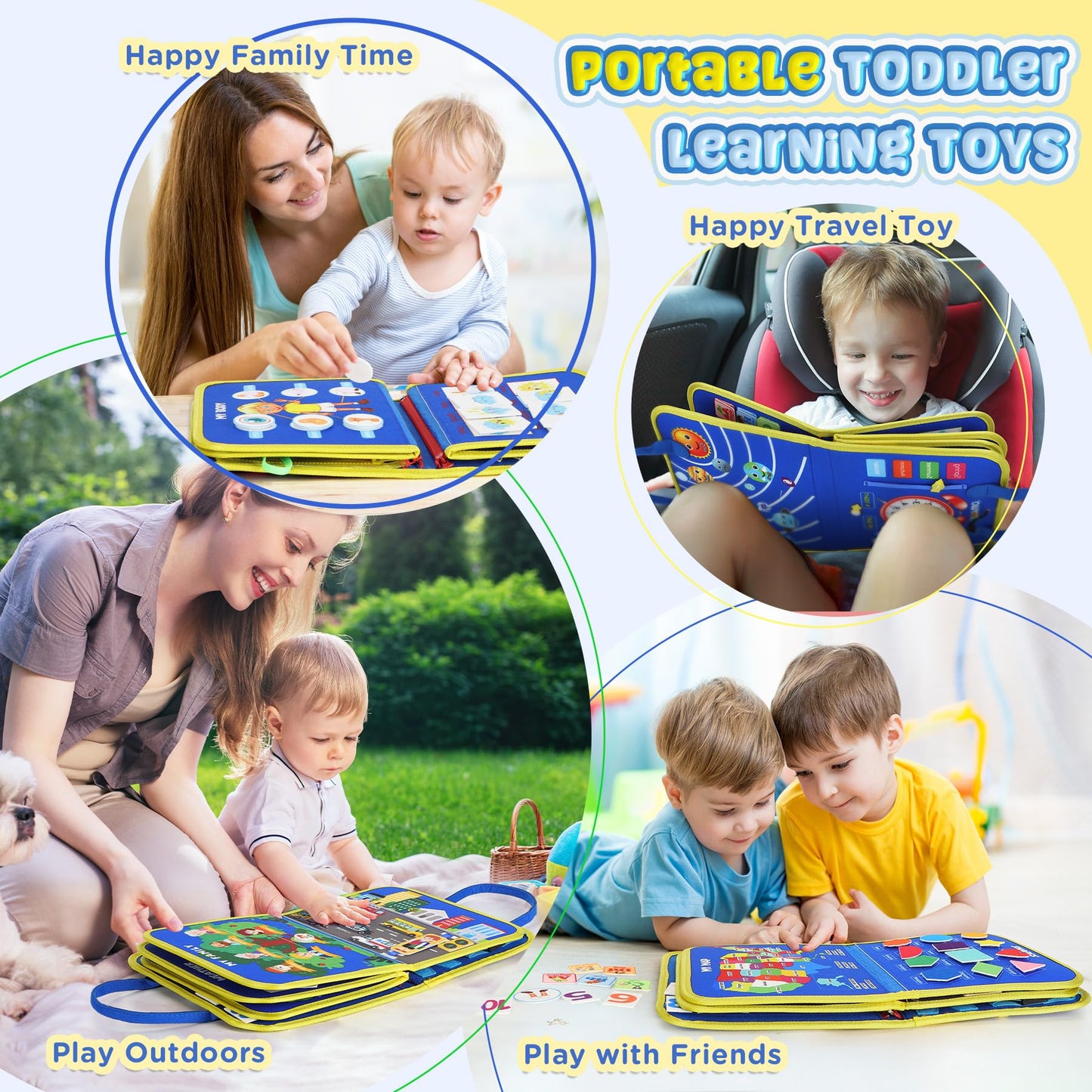 URMYWO Busy Board - Montessori Toys for 1 2 3 4 Year Old, Busy Book Toddler Activities with Fine Motor Skills, Autism Sensory Toys Gifts for Boys Girls, Travel Toys for Road Trip Plane Car