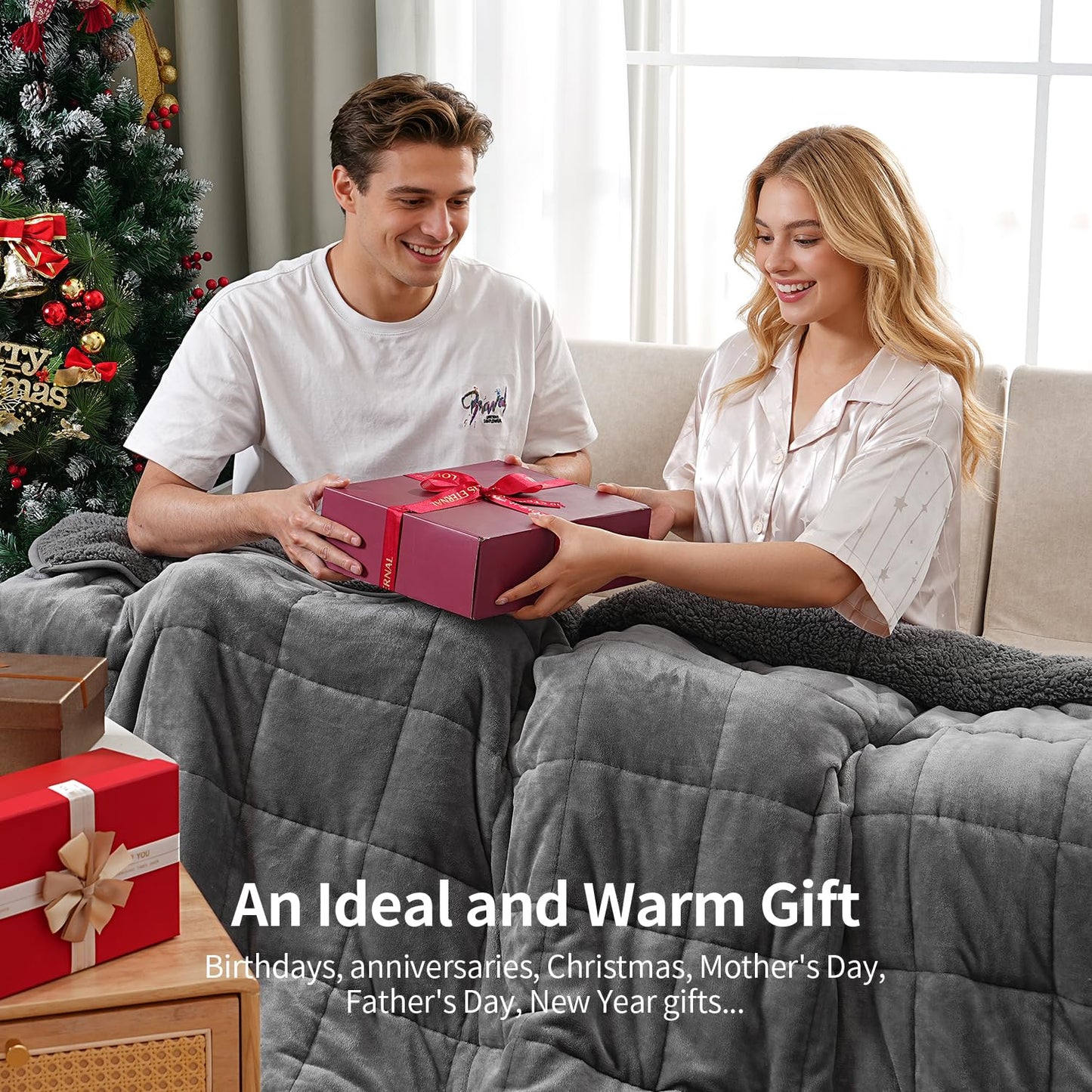 Uttermara Weighted Blanket Queen Size 20lbs 60x80 inches, Cozy Sherpa Weighted Blankets with Soft Plush Fleece, Warm Sherpa Snuggle Thick Heavy Blanket Great for Sleep and Calming, Grey