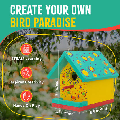 SparkJump Jr Bird House Kit, DIY Cedar Wood Birdhouse for Outdoors with Paint, Fun for Kids & Adults, Bird House Making Kit for All Ages (1-Pack)