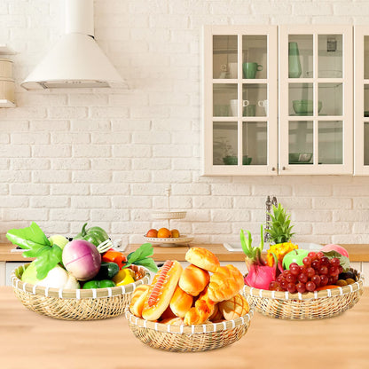 Geelin 5 Pcs Woven Bamboo Bread Basket 5 Size Wall Hanging U Shape Handmade Basket Round Wall Basket Decor for Food Vegetable Serving Kitchen Storage, 9.8 Inch, 11 Inch, 11.8 Inch, 13 Inch,14 Inch