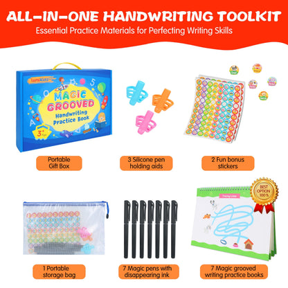Lumikidz Magic Grooved Writing Practice for Kids Ages 3–5 - Reusable Grooved Writing Books for Kids 3–5 - Handwriting Practice for Kids 5–7 - Preschool Tracing Books & Learning Activities