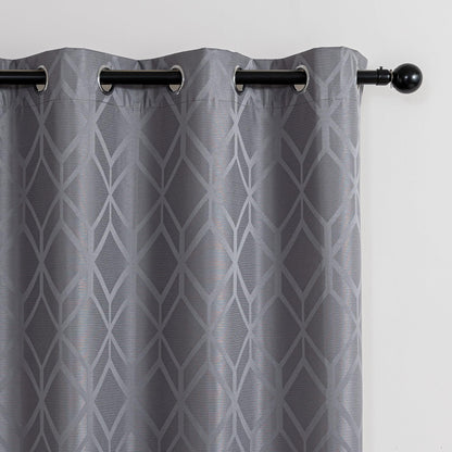 Amazon Basics Jacquard 2-Piece 100% Blackout Curtains, Living Room and Bedroom Drapes, Thermal Insulated Window Treatment, 52"x84", Grey