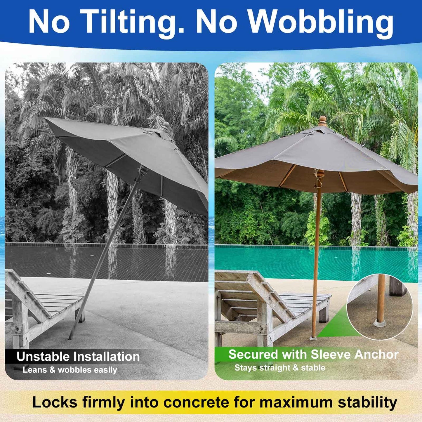 Thyle 1-1/2 Inch Umbrella Sleeve Anchor for Concrete, 4 Sets Heavy Duty PVC In-Ground Pole Holder with Cap, Fits 1.5" to 1.75" Shafts, Patio Umbrella Base Replacement for Flag, Tiki Torch, Volleyball