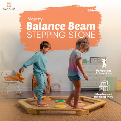 Avenlur Majesty Balance Beam for Kids - Toddler Stepping Stones and Connectors - Waldorf and Montessori Balance Board for Kids Ages 2 to 8 Years Old - Gymnastic Baby Obstacle Course