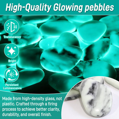 Glow in The Dark Pebbles Glass Stones, 4.5LB Blue Green Luminous Rocks for Garden Pathway, Walkway, Landscaping, Aquarium,Cemetery Decorations & Yard Decor, Non-Plastic Premium Glass Pebbles