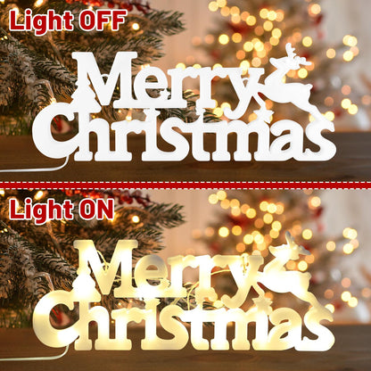 DERAYEE Merry Christmas Sign LED Hanging Ornament Light Christmas Glowing Letter Sign for Xmas Tree Wall Door Fireplace Indoor Outdoor