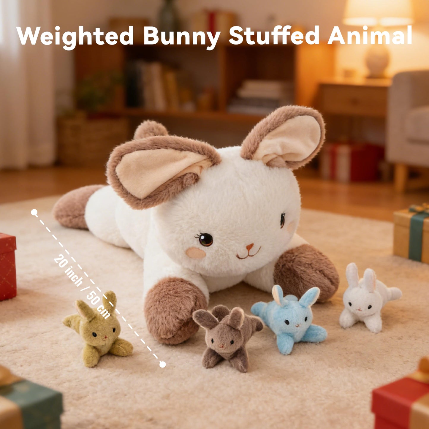 AmyToo Bunny Stuffed Animals, Mommy Bunny Plush with Baby, 5 Pcs Plush Toy for Girl Boy, Birthday Valentine's Gifts for Girlfriend, Kids, Toddler, Age 3-8, White