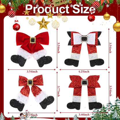Semato 4 Pcs Christmas Hair Clips for Women and Girls Glitter Sequins Christmas Bow Clips Xmas Red and Green Glitter Hair Accessories Xmas Party Gifts for Women