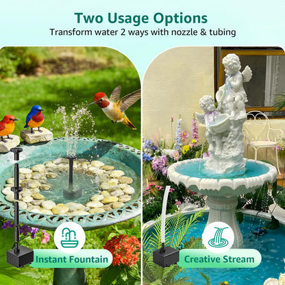 PONDIA Solar Fountain Pump with Battery Backup, 7.5W Solar Water Pump Built-in 3000mAh Battery, Dual-Layer Nozzles 7+ Spray Modes & 5Ft PVC Tubing, Pond Fountain for Bird Bath Garden Water Feature
