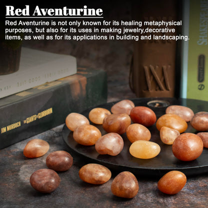 Crocon 1LB Red Aventurine Tumbled Stones and Crystals Bulk 2000+ carats, Polished Stones - Rock Collection - vase Filler tumbles Crystals Healing Reiki - Gemstone Gifts, Fountain tumbles Size 20 mm